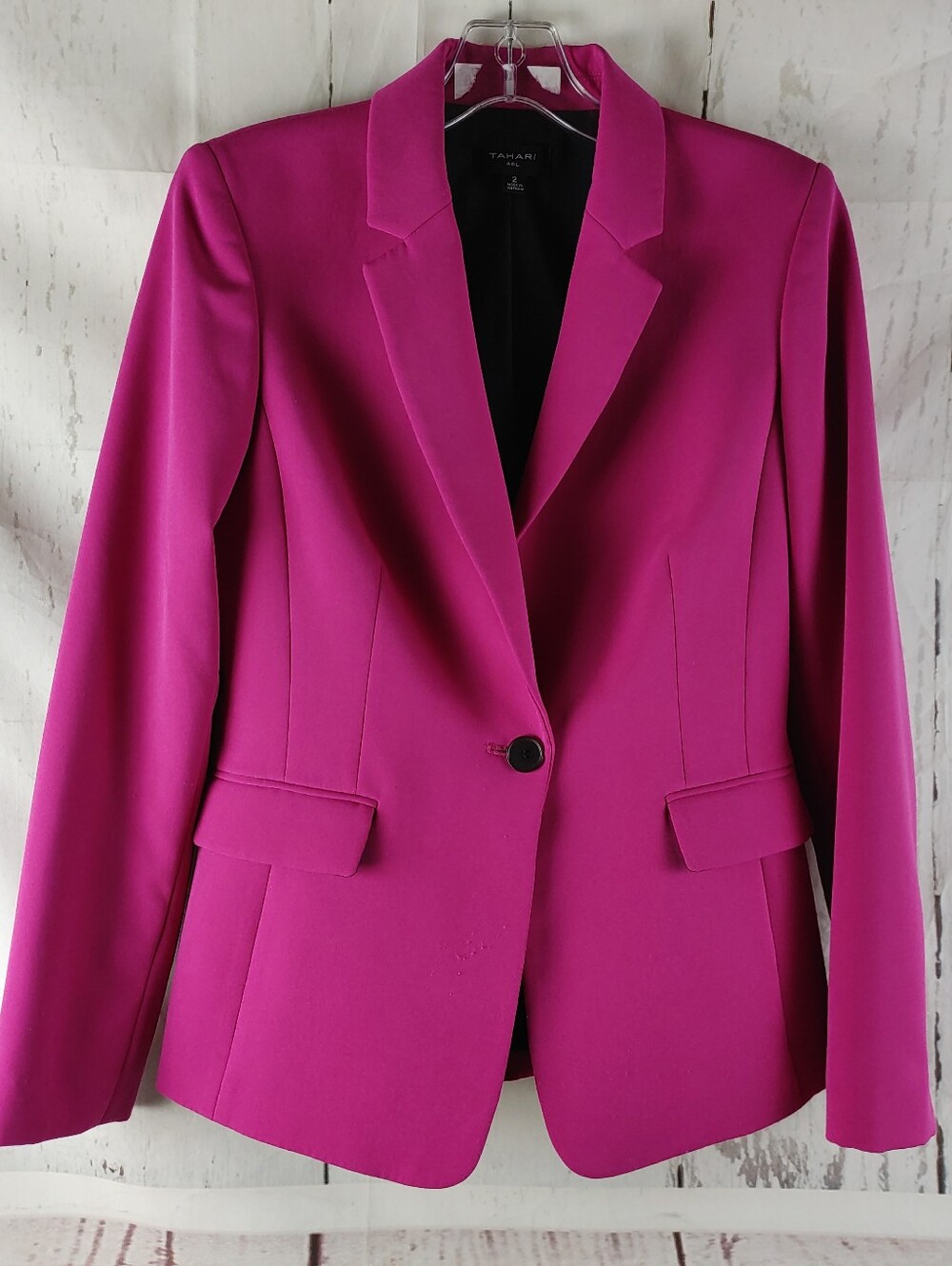Tahari Women's Fuschia Pink Single-Button Blazer Size 2 - Picture 3 of 14